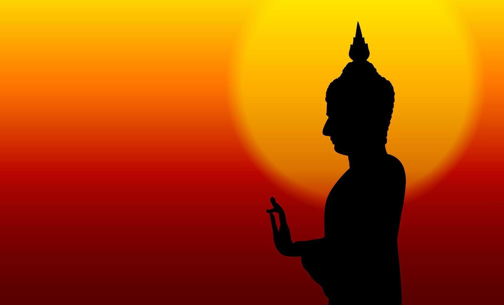 silhouette buddha, buddha shape silhouette sunset for background, copy space vector