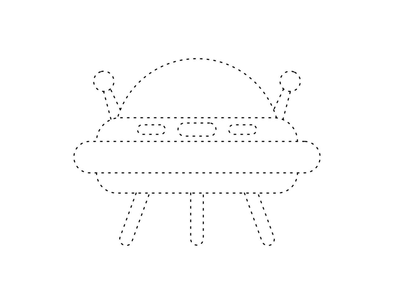 dashed ufo for coloring book template, ufo illustration for kid worksheet printable vector