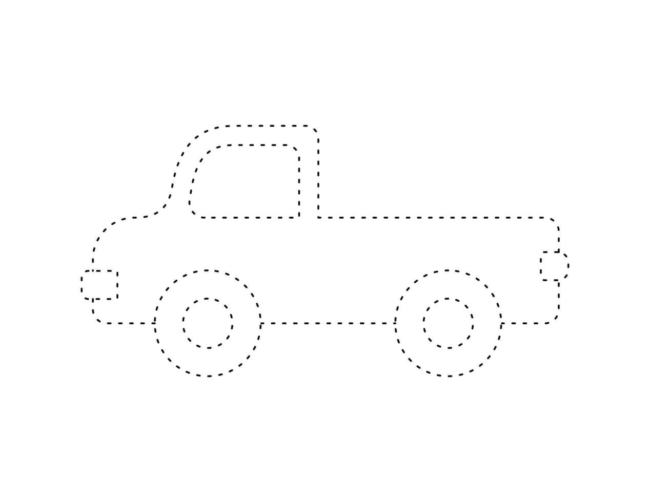 dashed pickup truck outline for coloring book template, truck illustration for kid worksheet printable vector