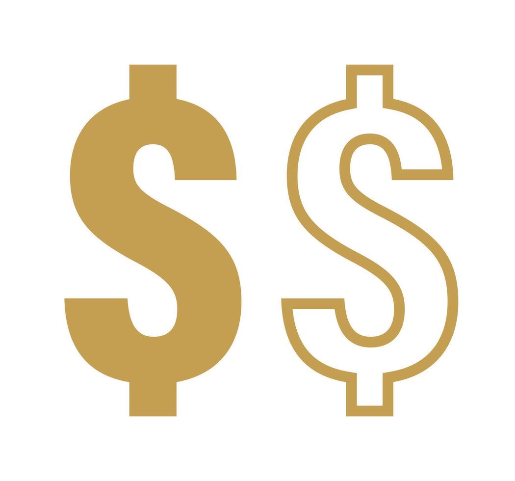 dollar icon, dollar currency text sign, gold dollar money symbol vector
