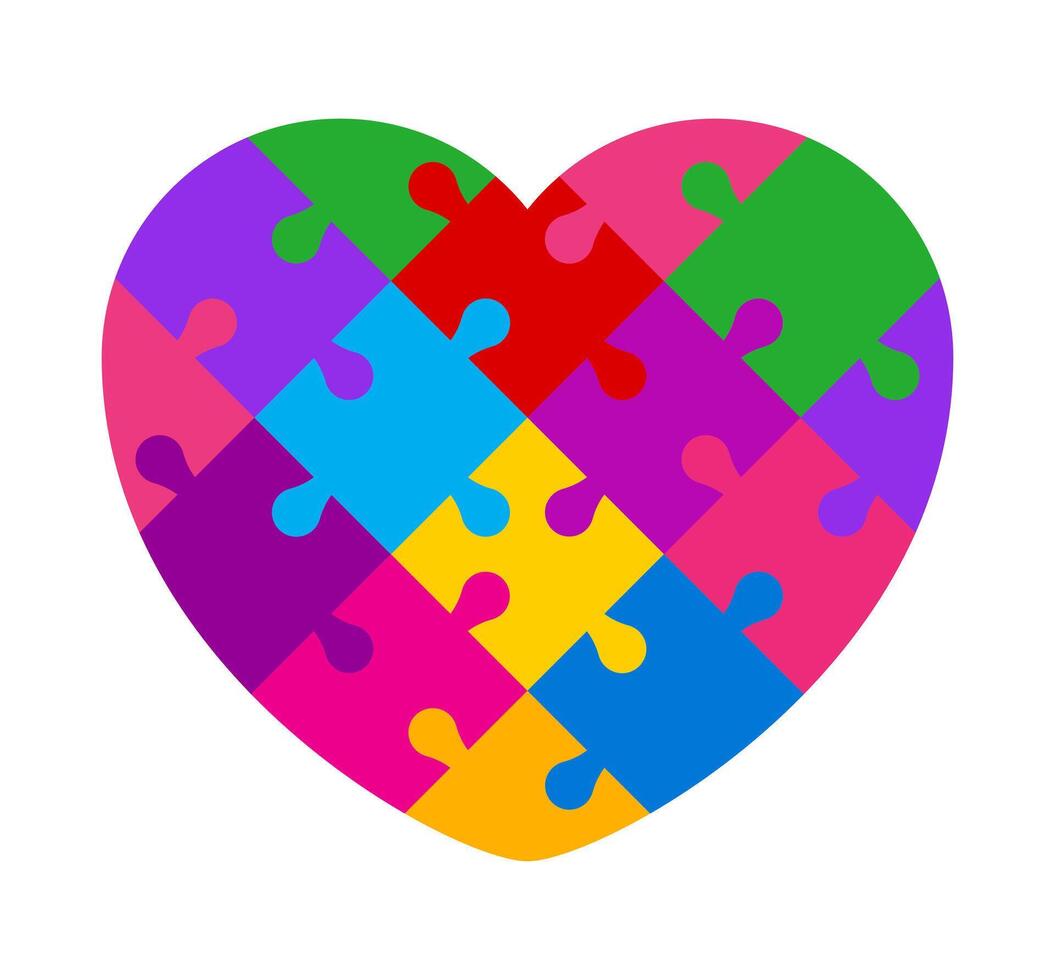 puzzle heart shape, colorful jigsaw game heart template, puzzle pieces vector