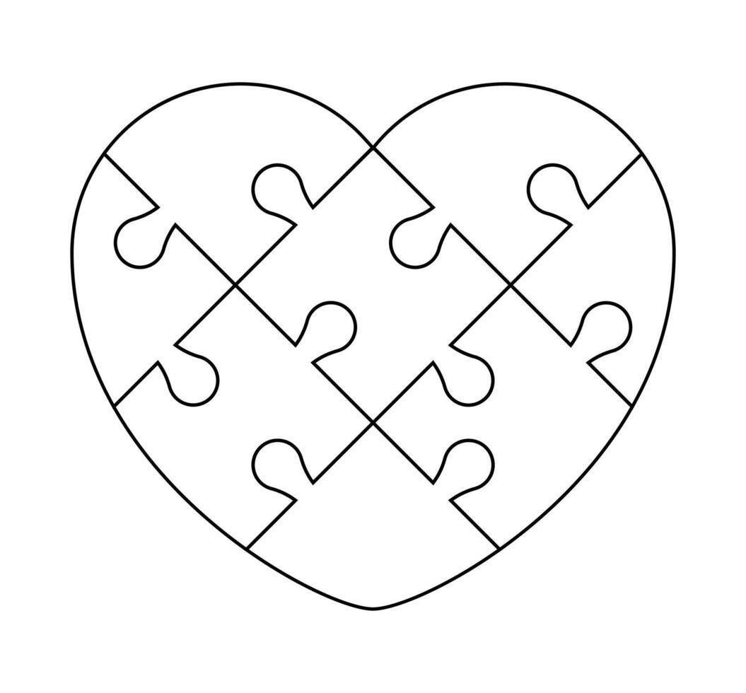 puzzle heart line, jigsaw heart frame template, puzzle pieces vector