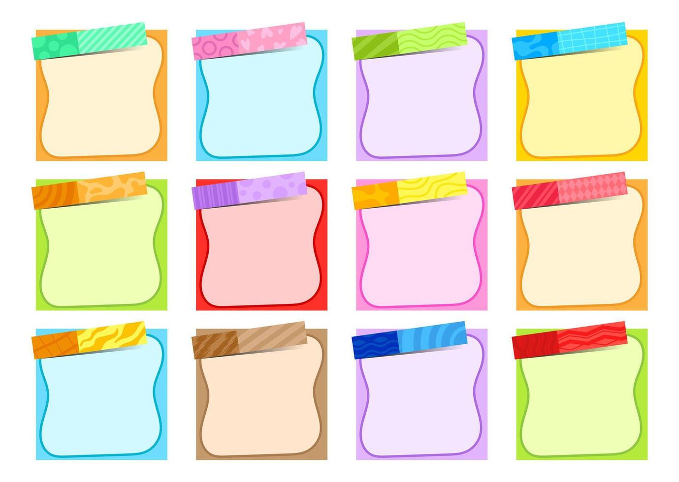 Sticky note paper cute, Paper note sheet for reminder notice, Paper note square for To do list or memo message, Paper with tape and stickers, Notice sticky sheets vector