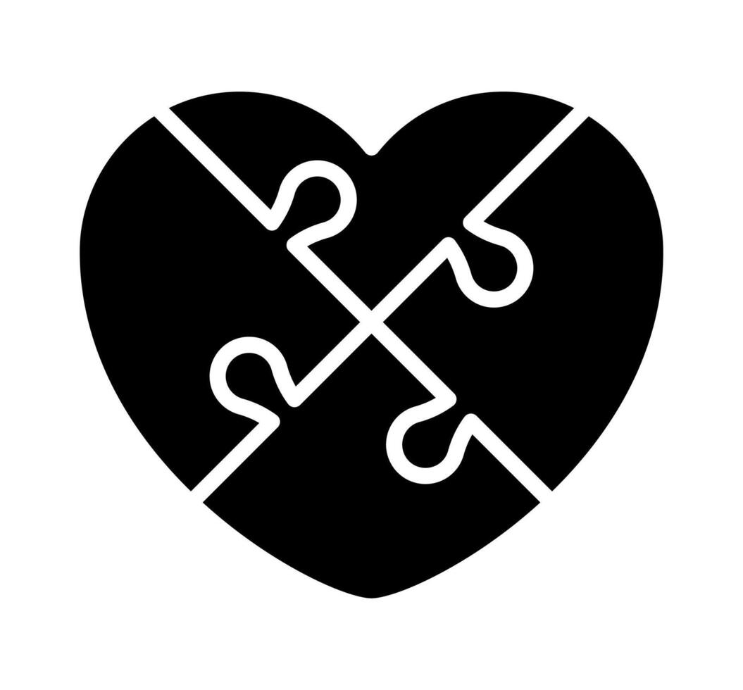 puzzle heart icon, jigsaw heart symbol vector