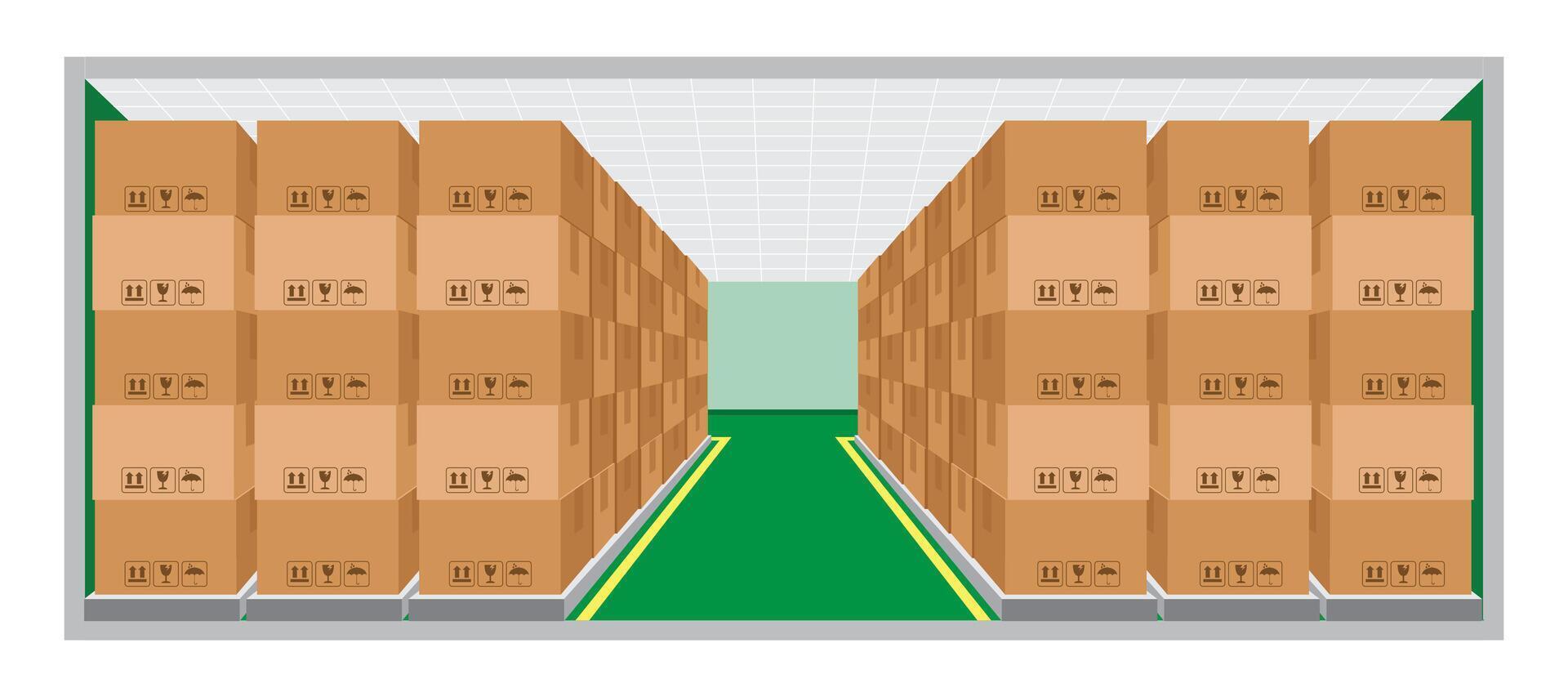 warehouse interior with boxes on racks, carton box on shelf, logistics, cargo, storehouse, parcel storage postal service, storehouse with goods on shelves vector