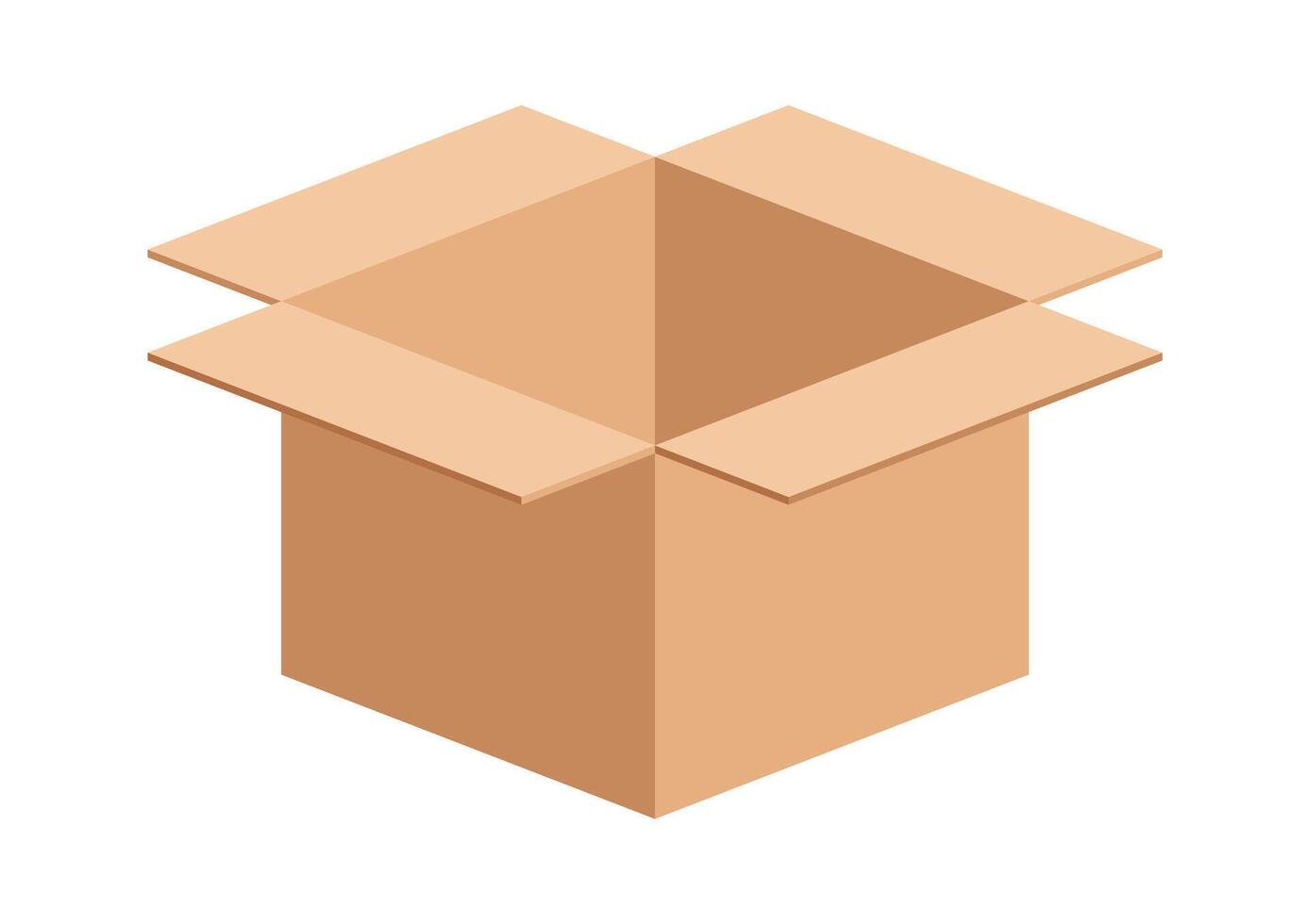 box postal parcel, open box carton shipping, brown corrugated box vector