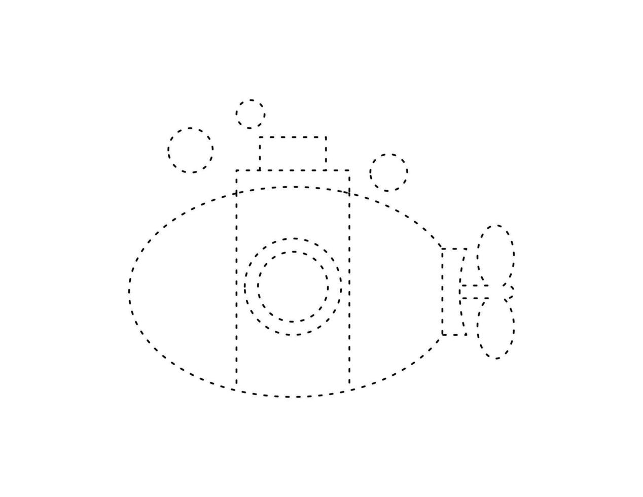 dashed submarine outline for coloring book template, submarine illustration for kid worksheet printable vector