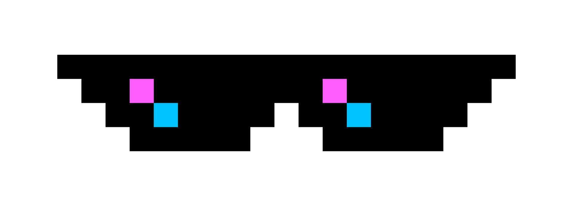 pixel glasses meme icon, glasses thug life, black sunglasses fashion vector