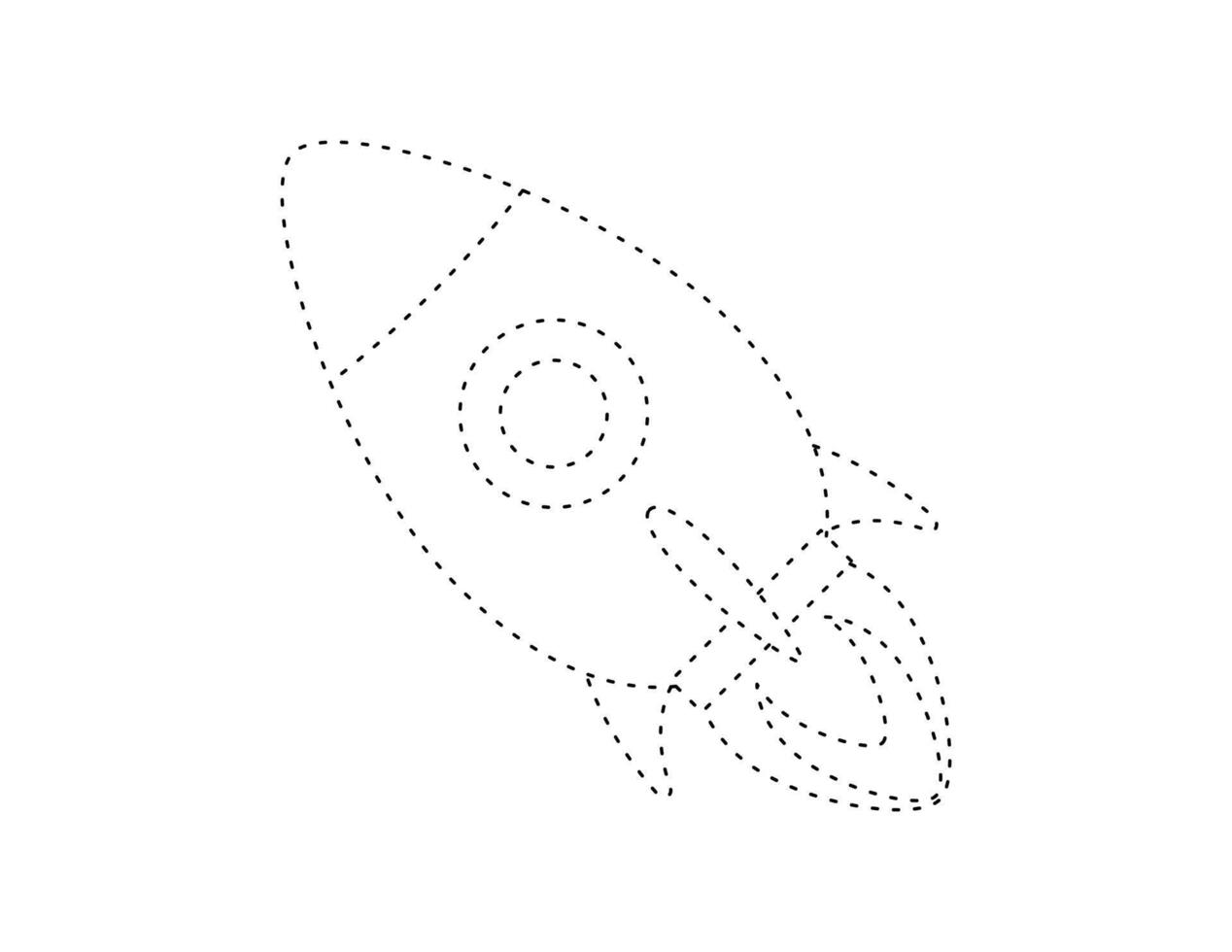 dashed rocket outline for coloring book template, rocket illustration for kid worksheet printable vector