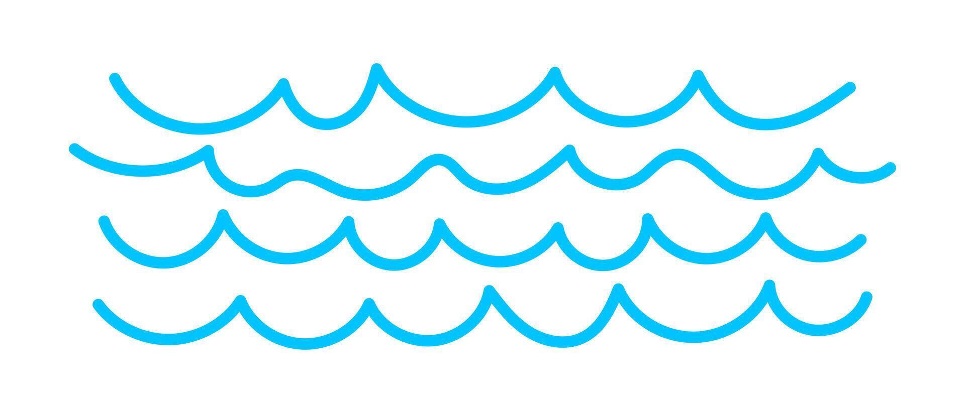 water line waves doodle, wave water ripple line, water splash hand drawn vector