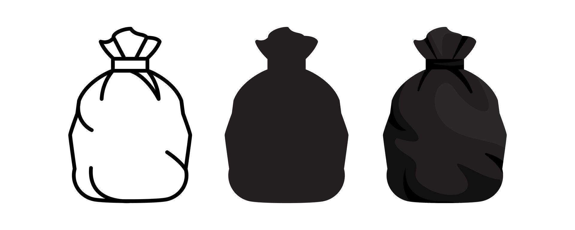 waste, black garbage bag icon set, plastic bag waste, garbage bag icon vector