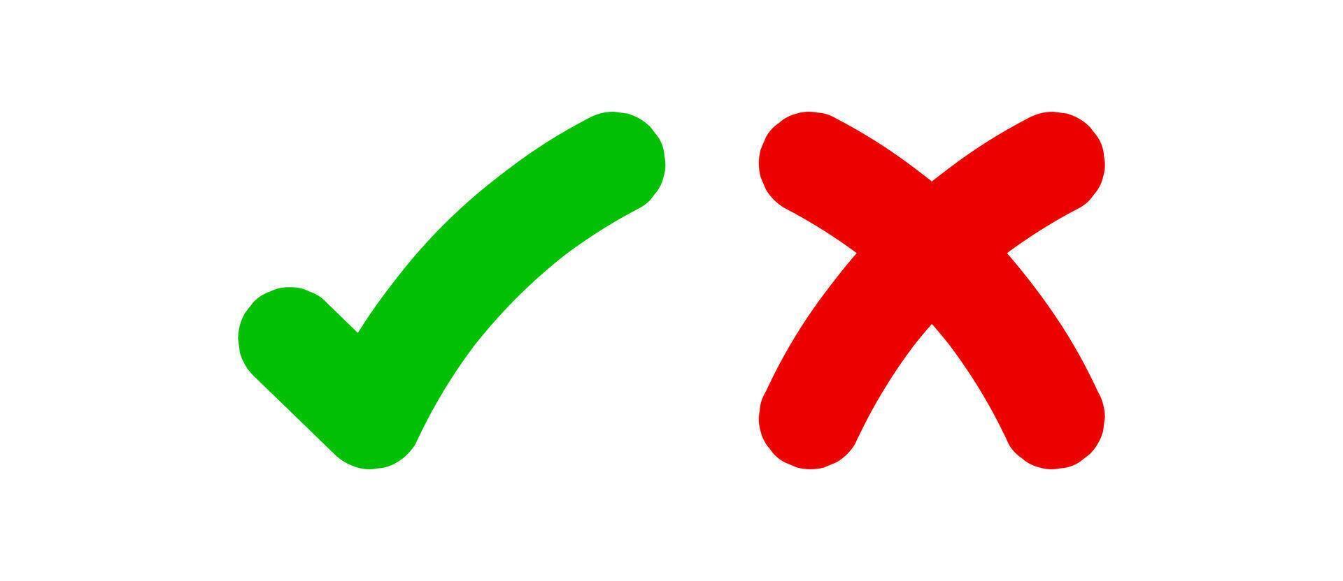 check mark green and red cross bold type vector