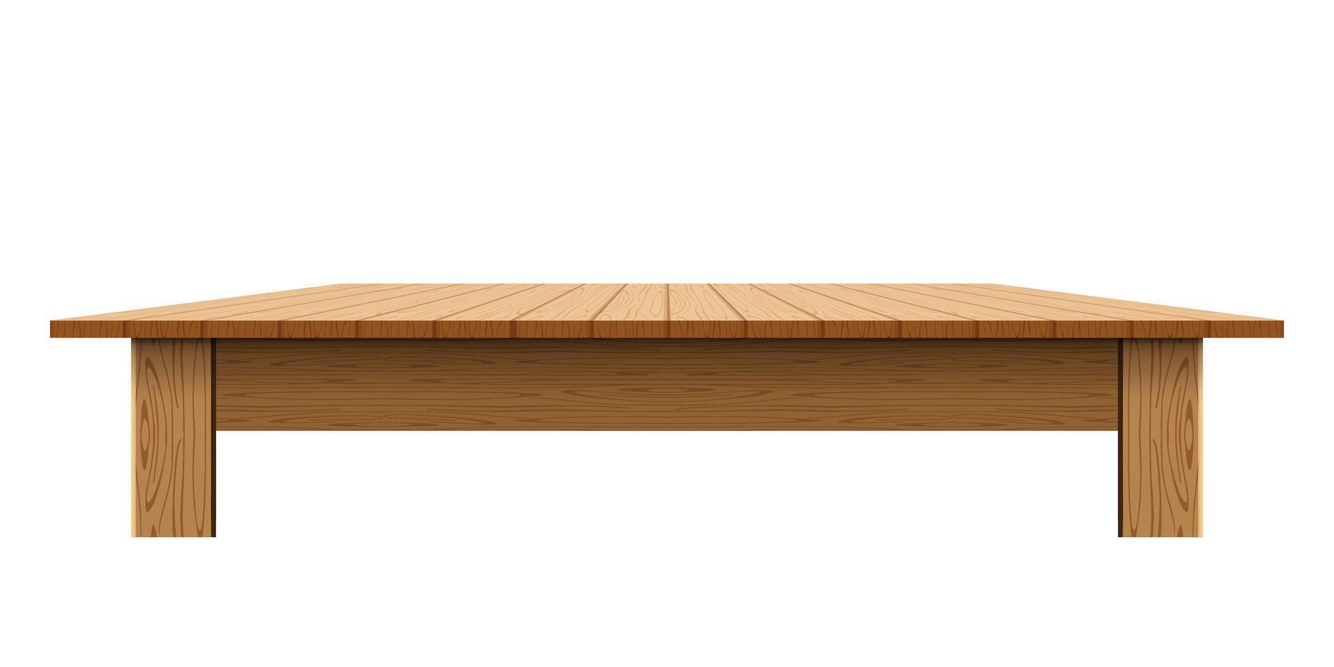 wood table, tabletop, bench, plank board, wooden top table in front view vector