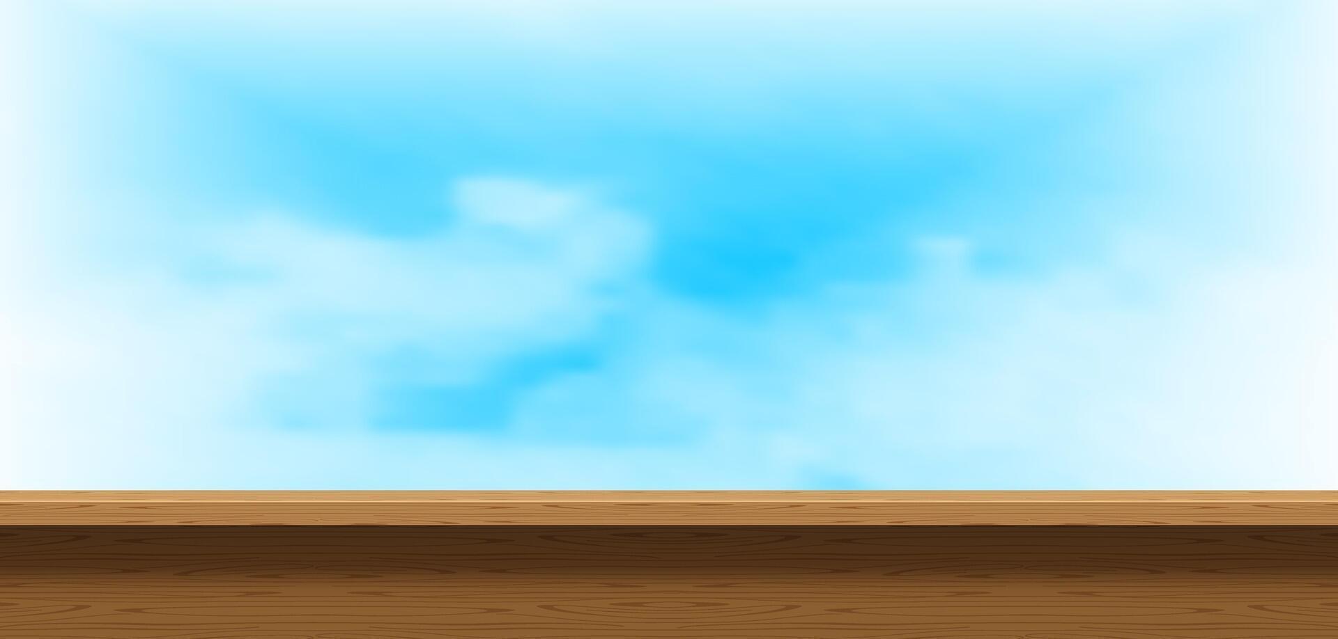 wood plank, wood table top, table plank and sky, wooden countertop vector