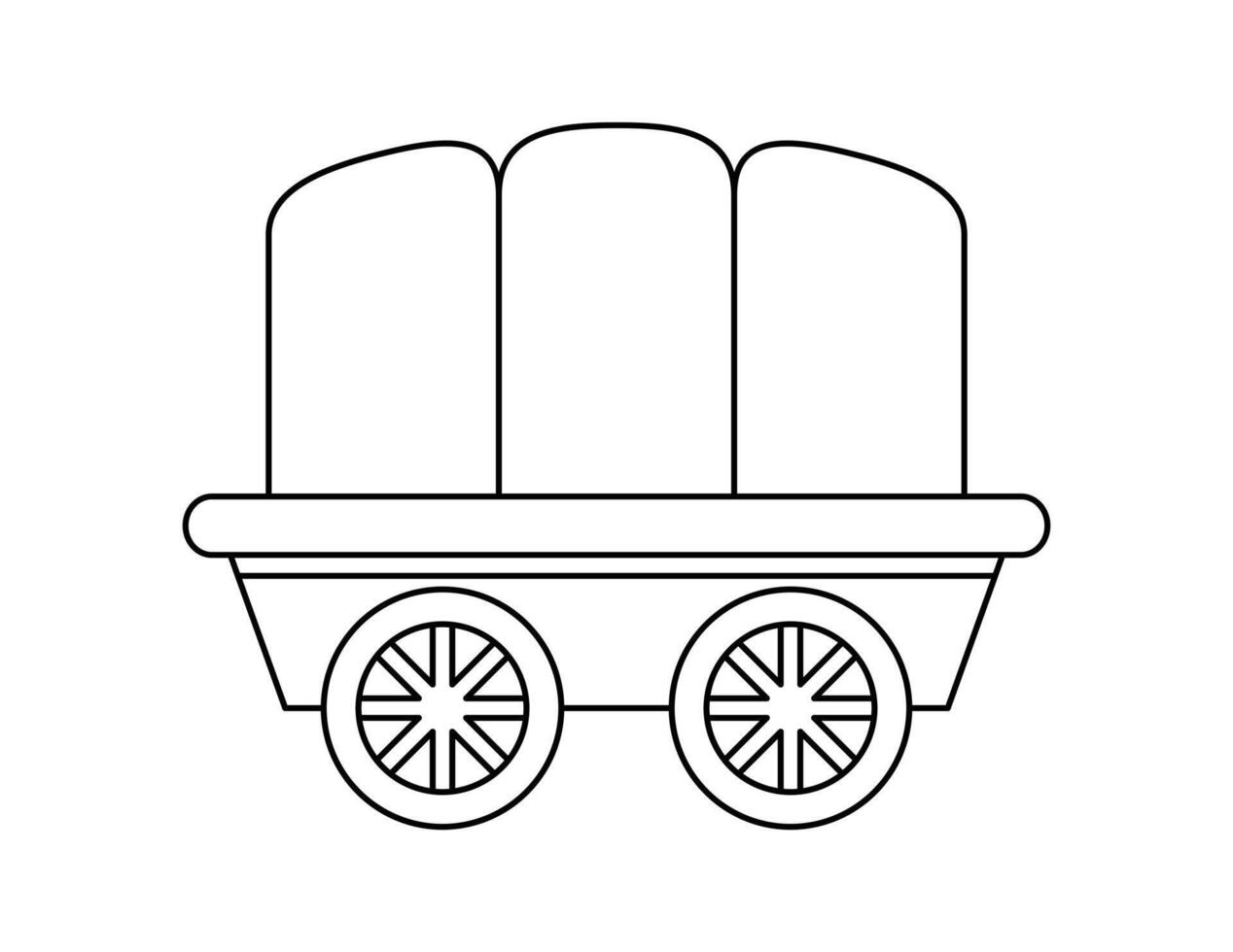 wagon outline for coloring book template, wagon wheel illustration for kid worksheet printable vector