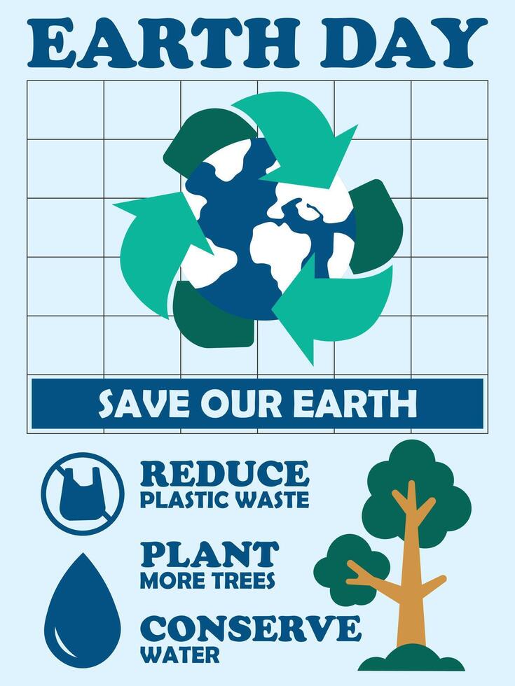earth day poster design with retro color vector
