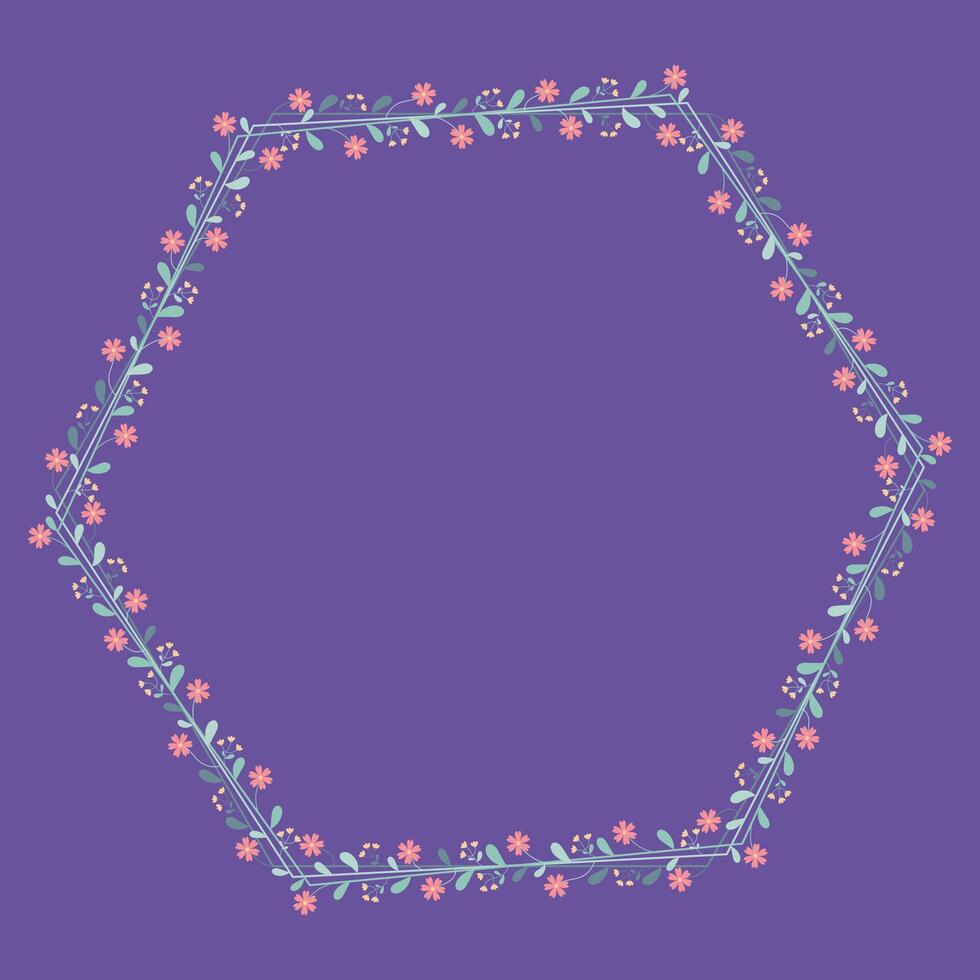 Hexagonal Wreath Border Frame With Yellow Peach Flowers And Green Leaves vector