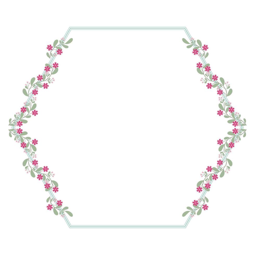 Hexagonal Wreath Border Frame Decorated With Pink And Green Floral vector