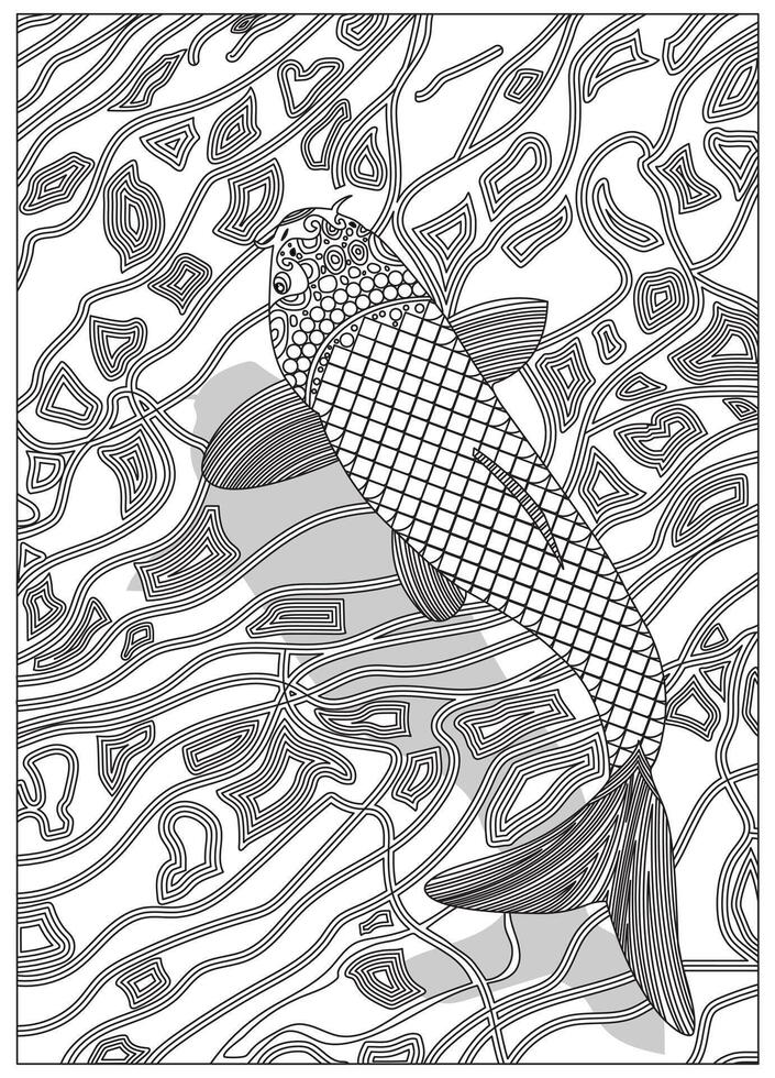 Fish Swimming in Water Pattern Adult Coloring Page for Adult vector