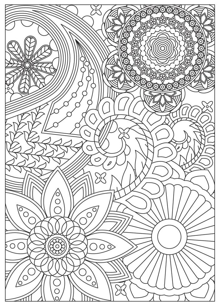 Floral Adult Coloring Page Flower Line Art vector