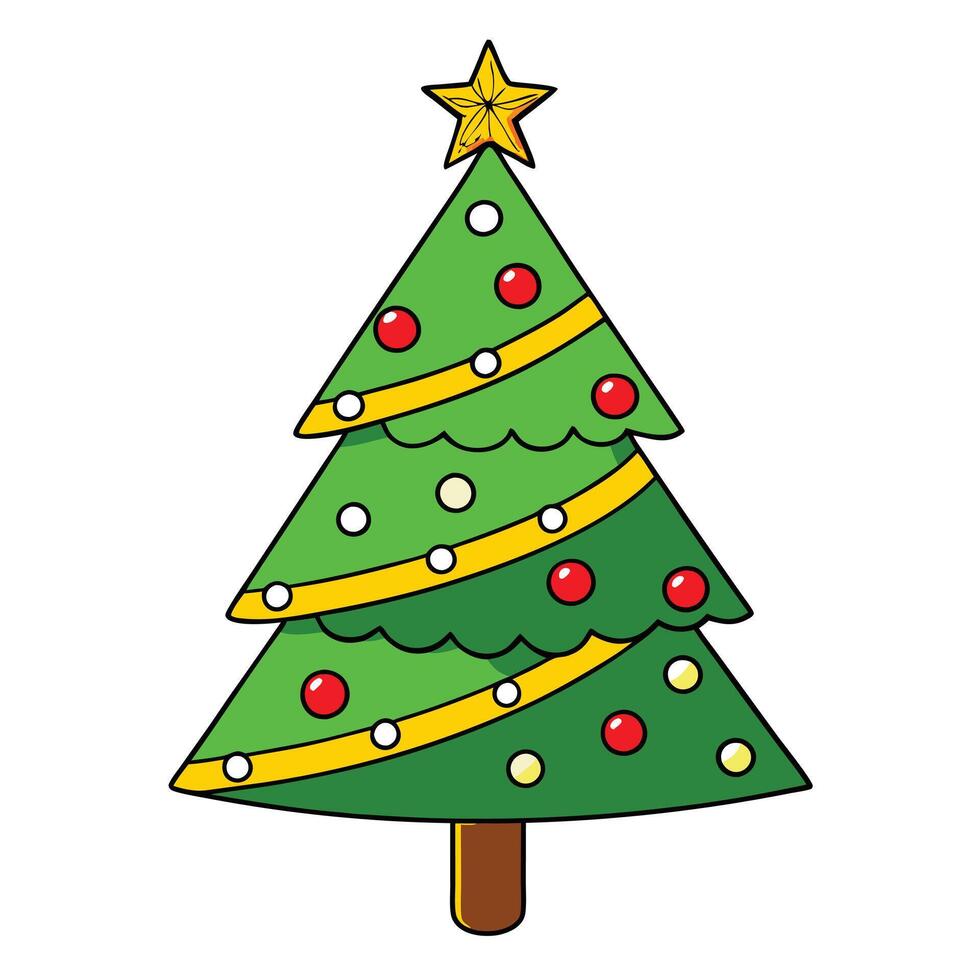 Cartoon Green Christmas Tree with Golden Star Topper vector