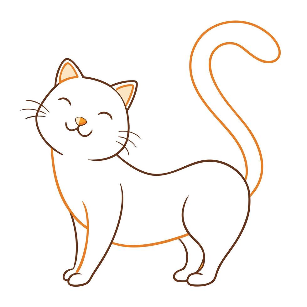 Cute White Cat Cartoon with Outline vector