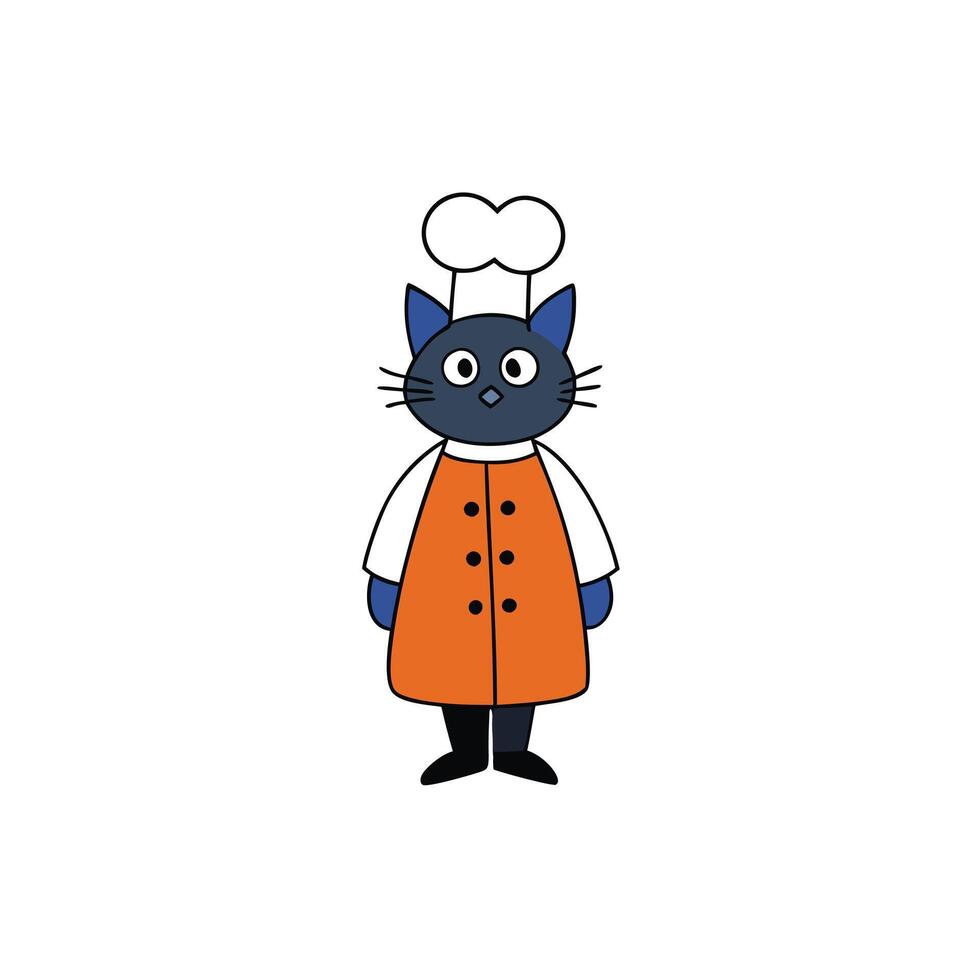 Cartoon Navy Cat in Orange Chef Outfit with White Toque vector