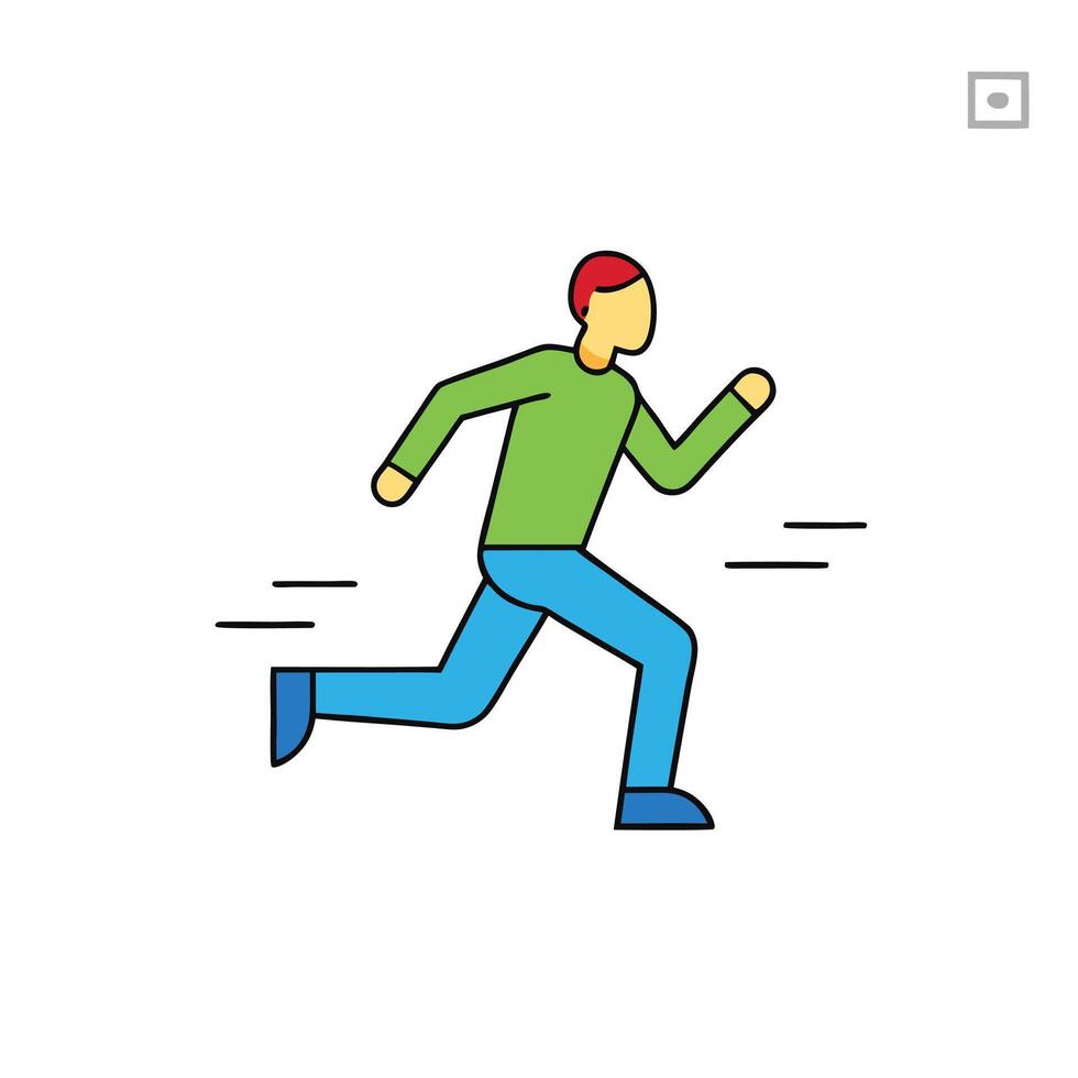 Line Art Cartoon Figure Running Fast With Red Hair vector