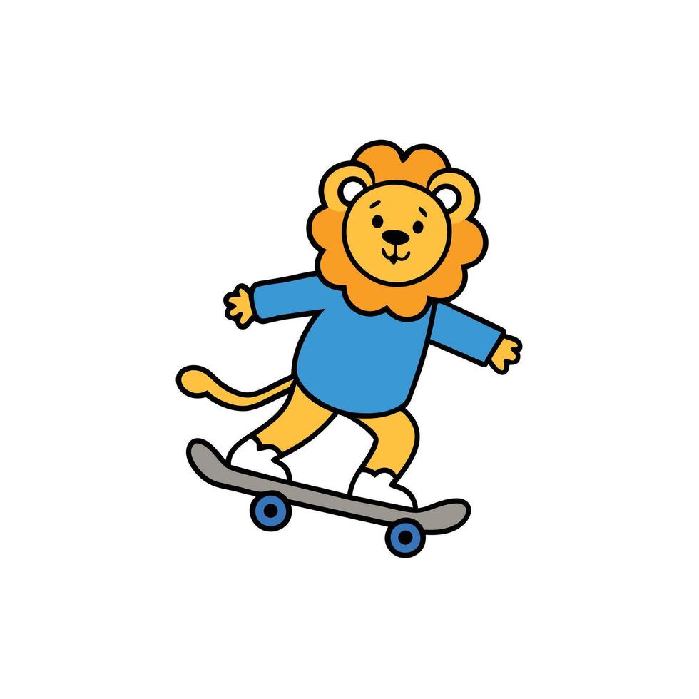 Animated Lion Character Skateboarding with Blue Shirt vector