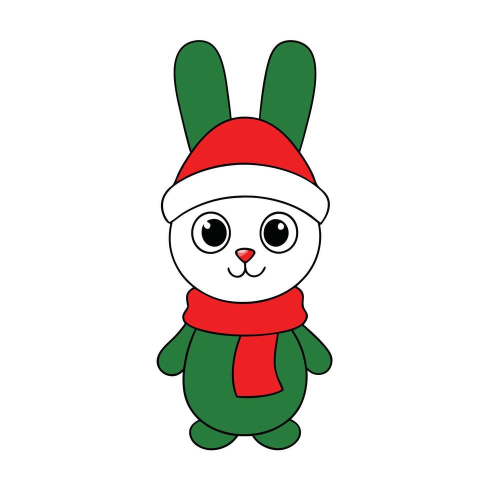 Cartoon Bunny with Santa Hat and Scarf vector