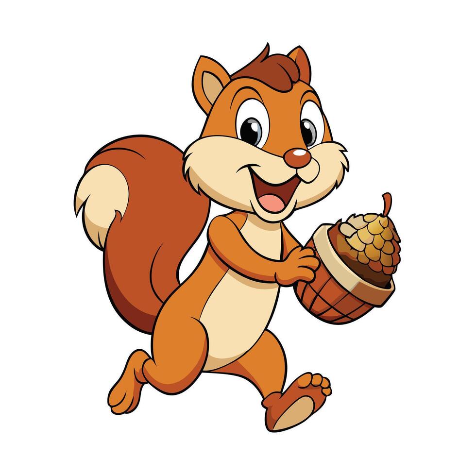 Joyful Cartoon Squirrel Running with Acorn vector