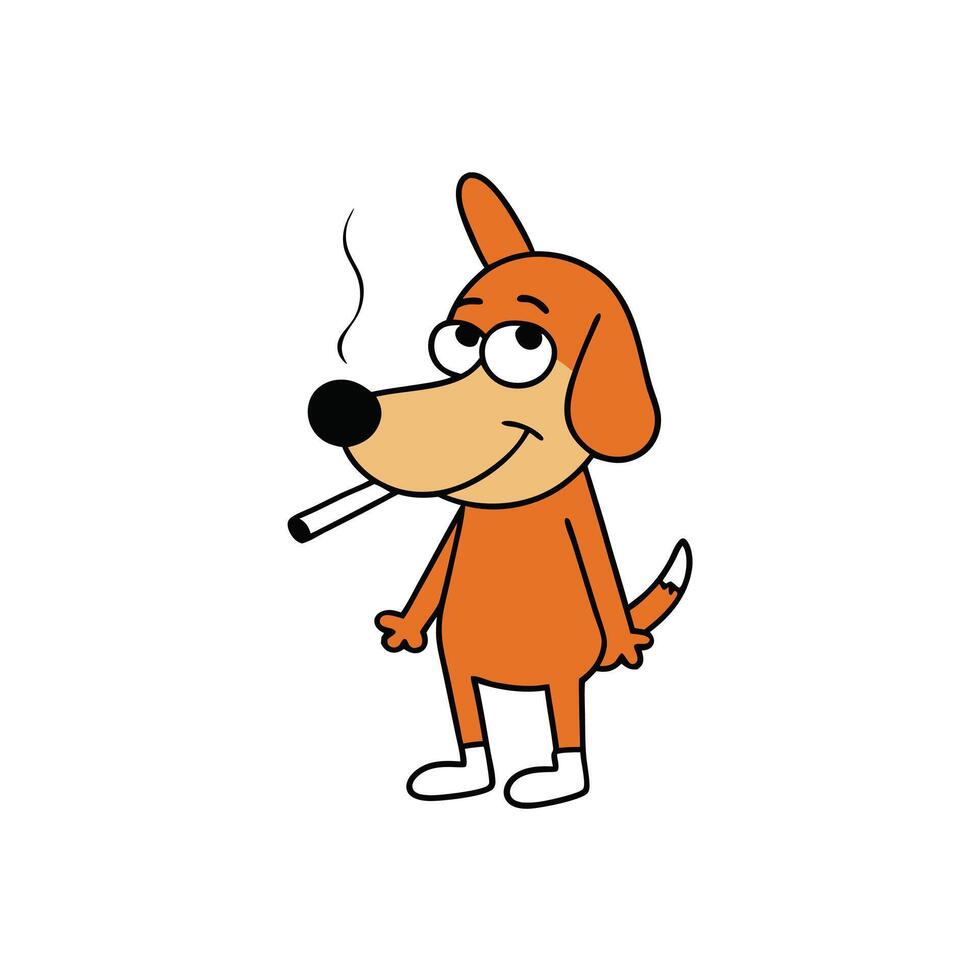 Cartoon Orange Dog Smoking Cigarette Standing vector