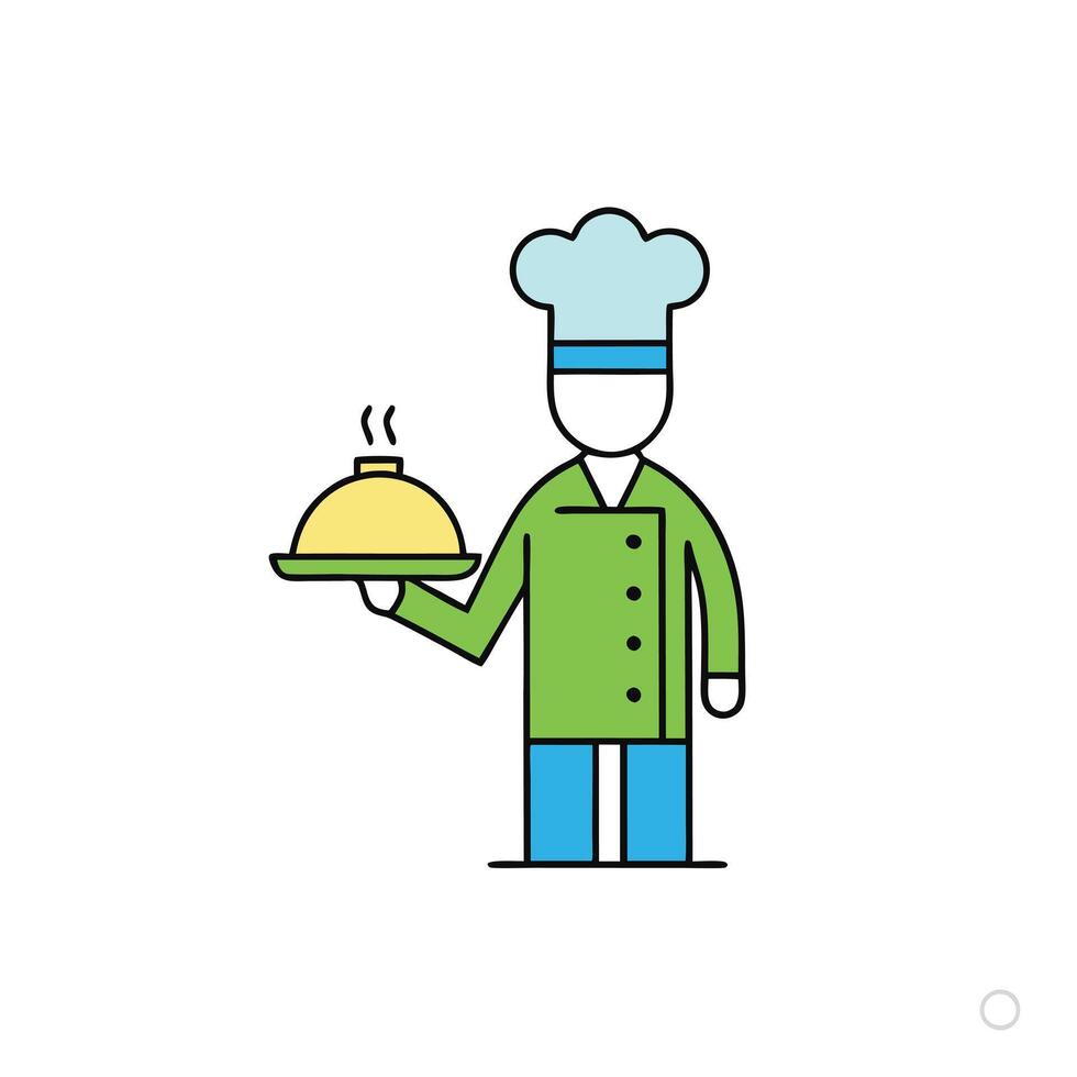 Chef with Platter Icon Graphic, Serving Hot Food, Outline Style vector