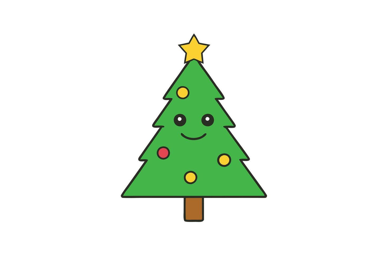 Cartoon Christmas Tree with Star Topper and Colorful Ornaments vector
