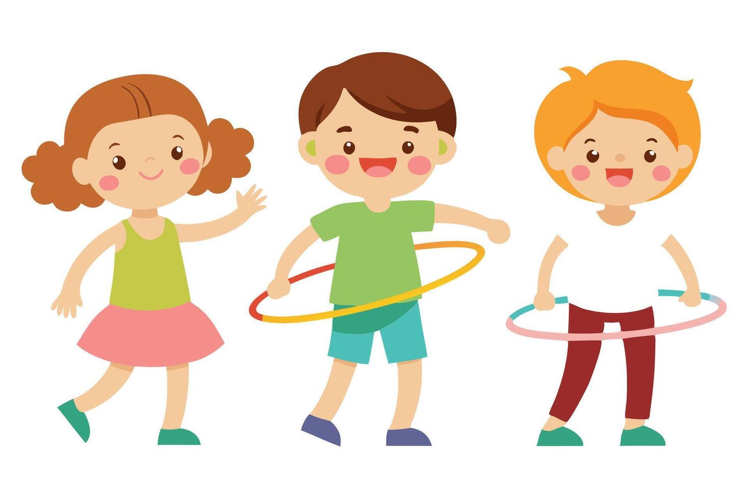 Cartoon Kids Playing with Hula Hoops Design vector