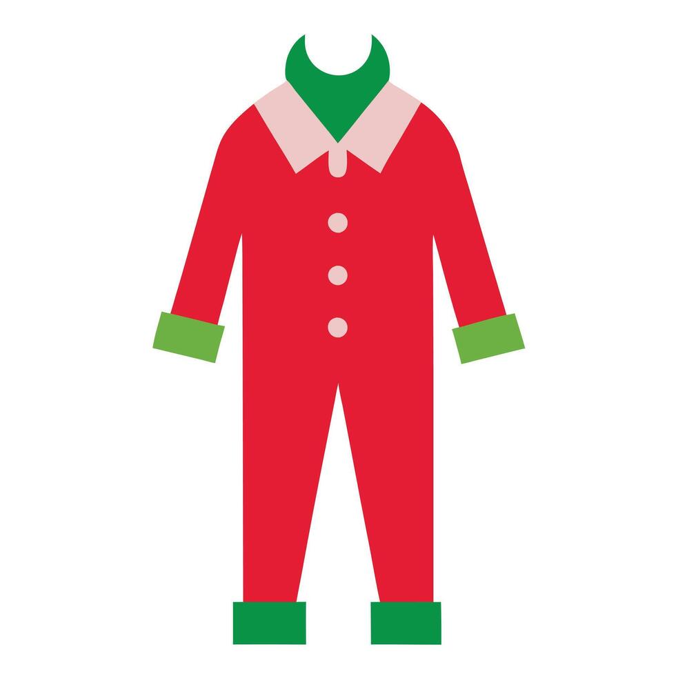 Red Christmas Jumpsuit with Green Trim Design, Flat vector