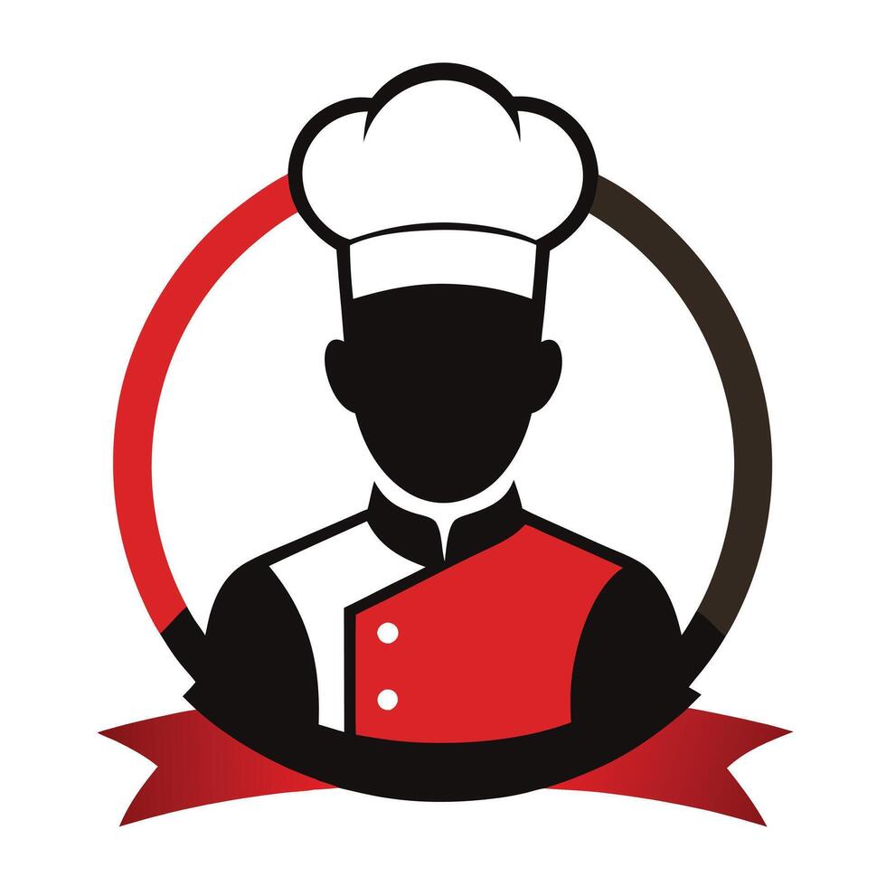 Chef Silhouette with Hat Red Jacket Circular vector