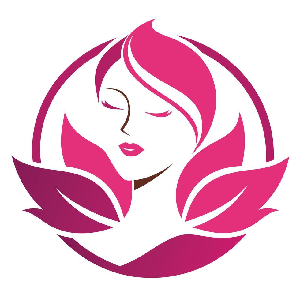 Pink Woman Face, Leaves, And Circle vector