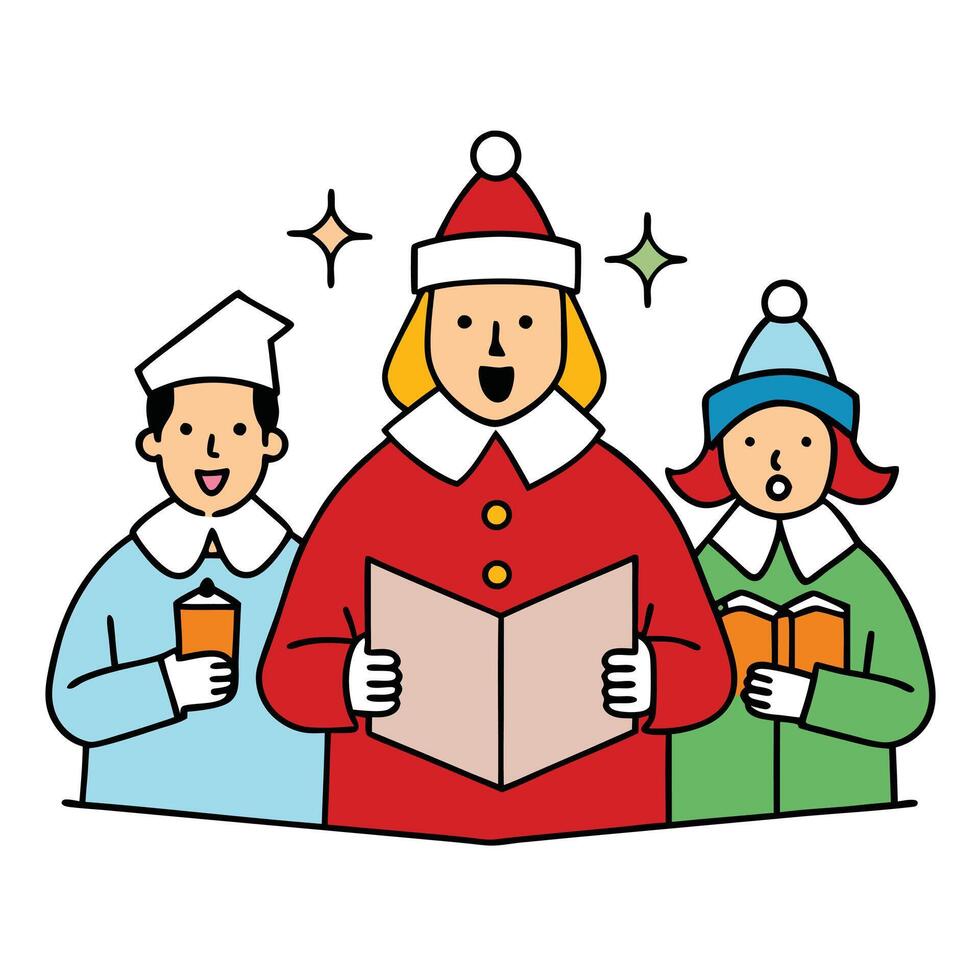 Choir Carolers Singing with Book, Flat Characters vector