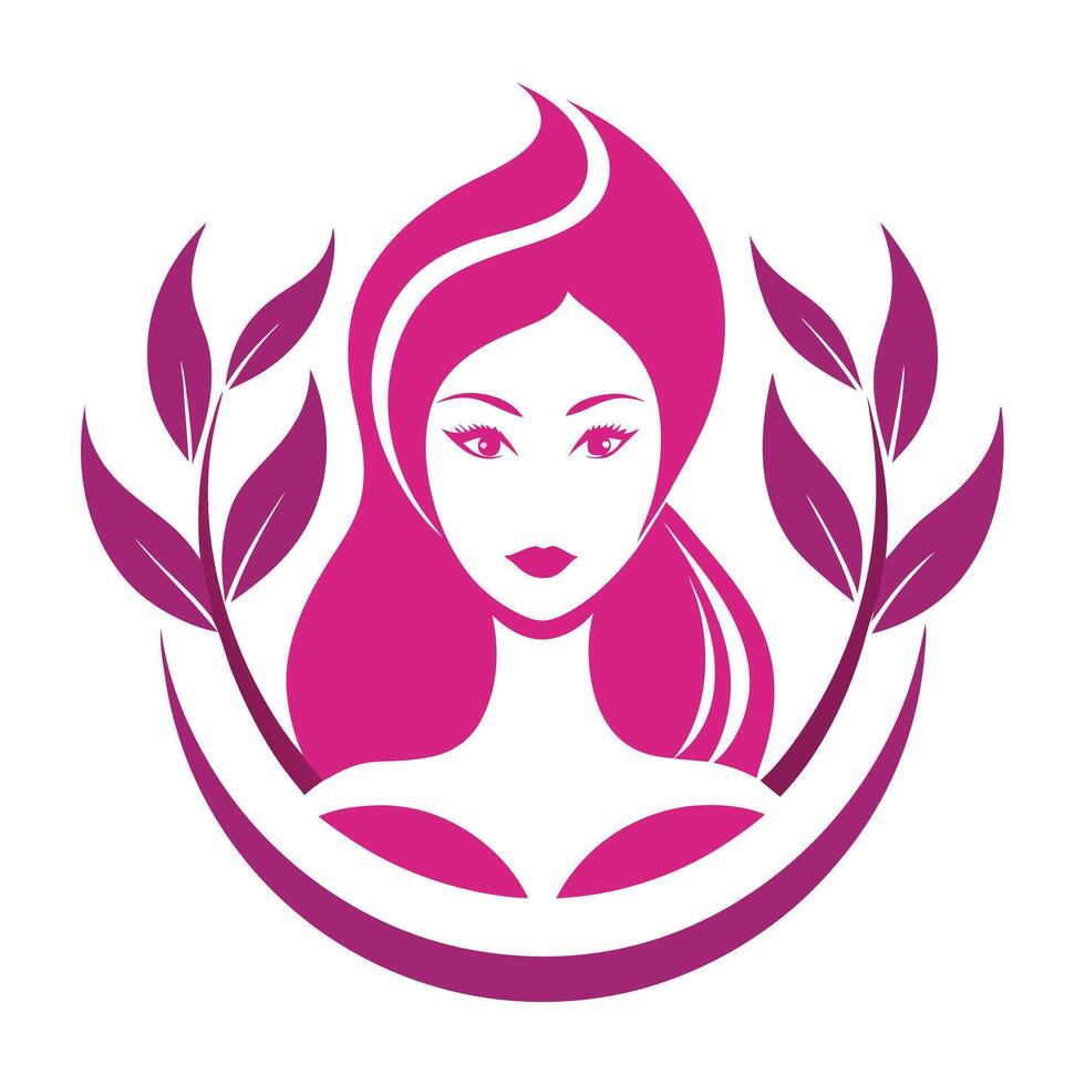 Elegant Lady with Pink Hair and Leafs vector