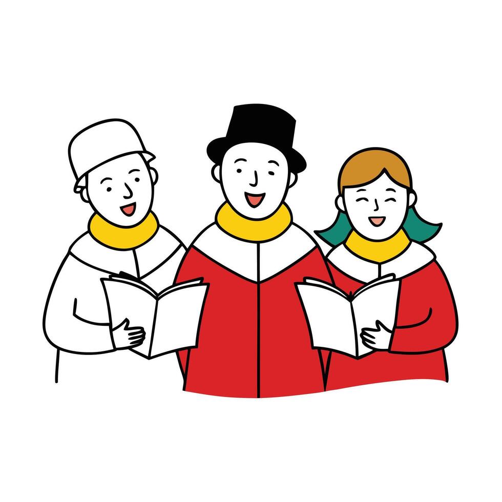 Cartoon Trio Holding Books, Red, Yellow, White Outfit vector