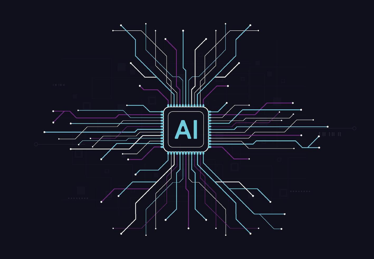 Artificial intelligence with chipset on circuit board in futuristic concept technology artwork for web, banner, card, cover. illustration vector