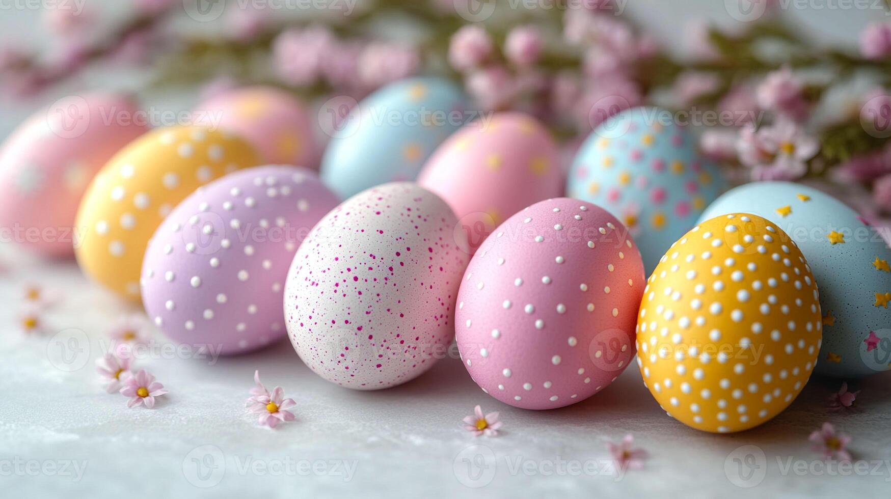 Easter eggs with polka dots and flowers photo