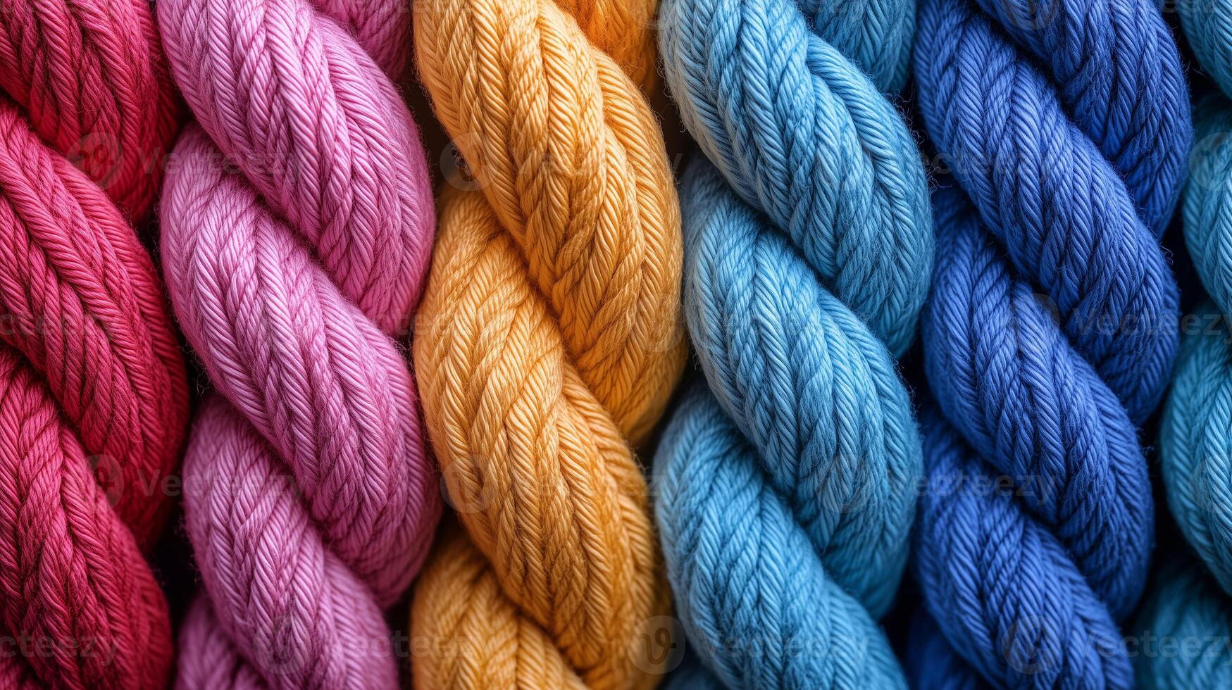 Colorful yarns in a row photo