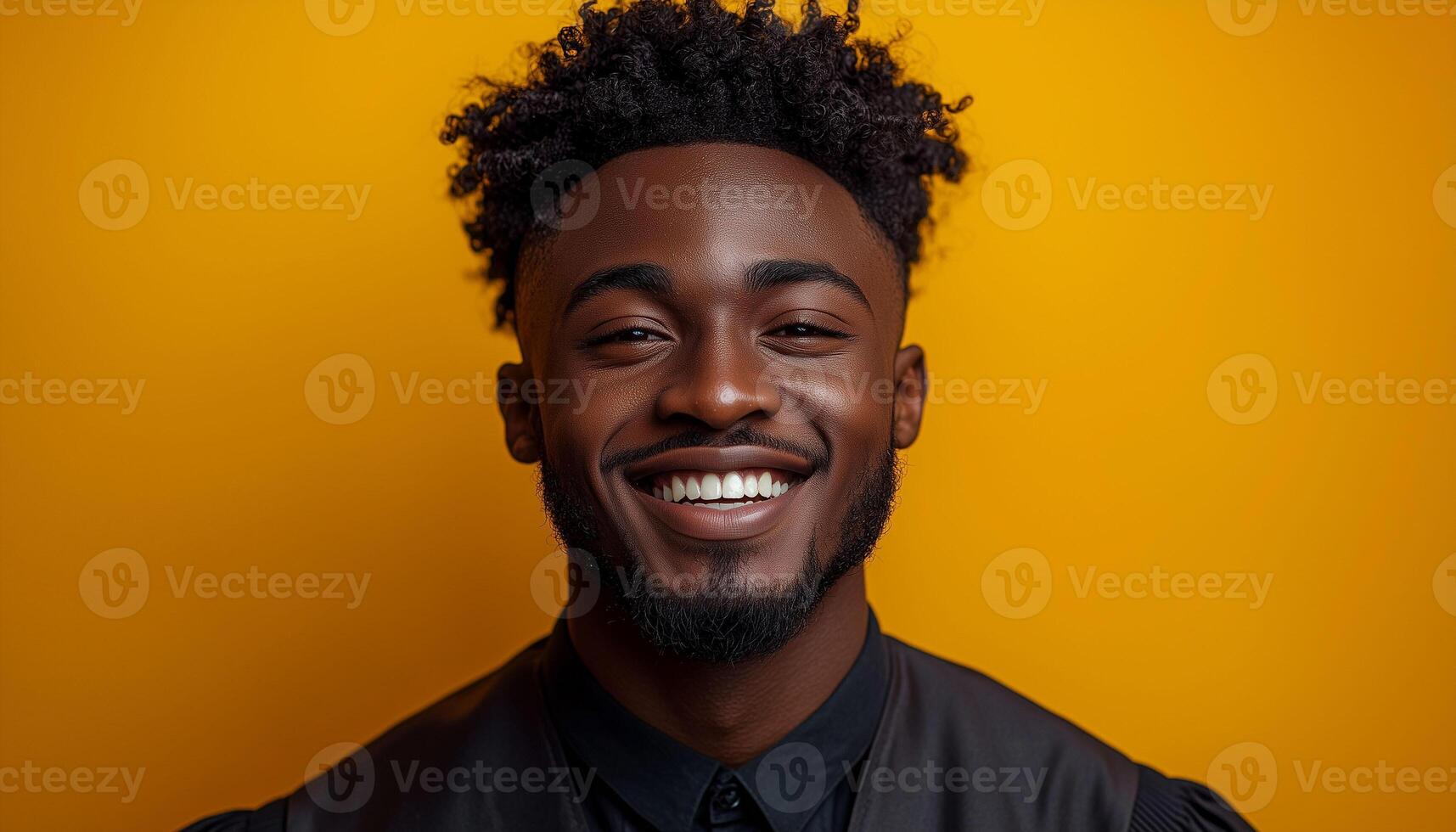 A smiling black man with curly hair photo