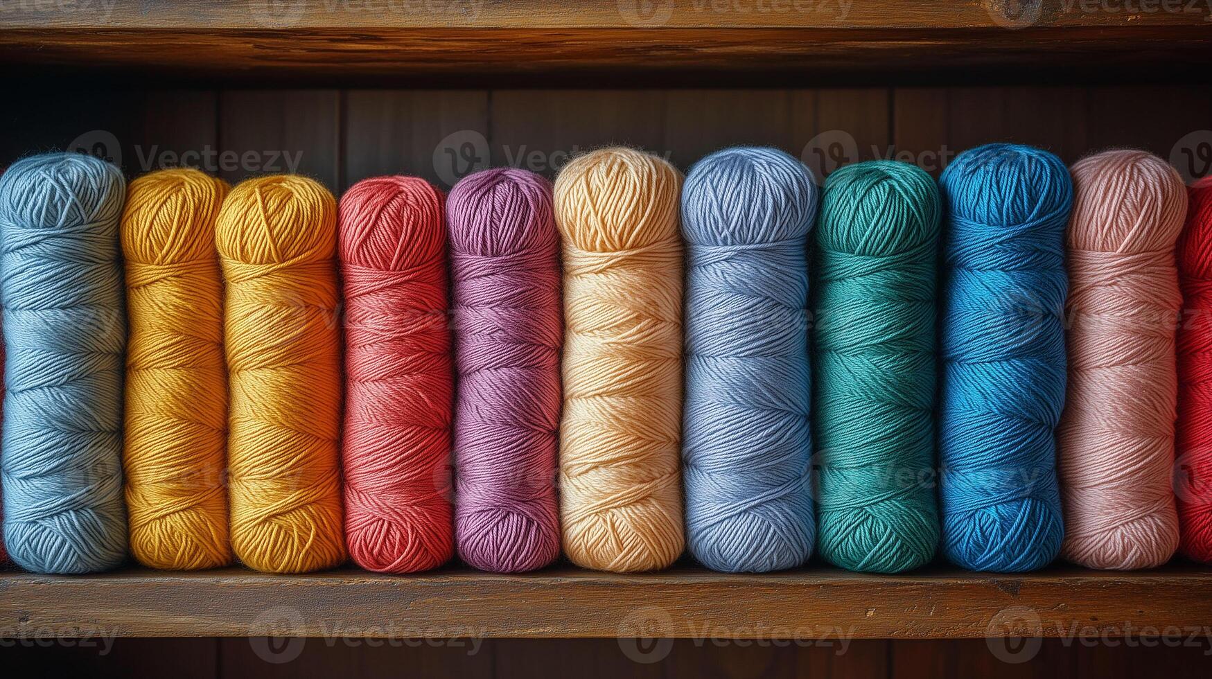 A row of yarns in different colors photo