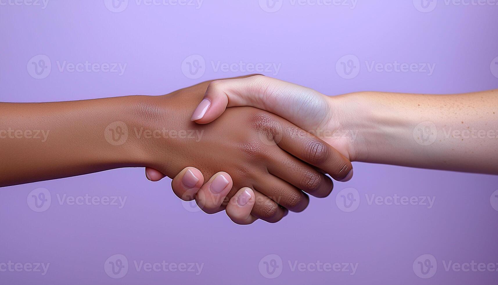 Two people shaking hands on a purple background photo