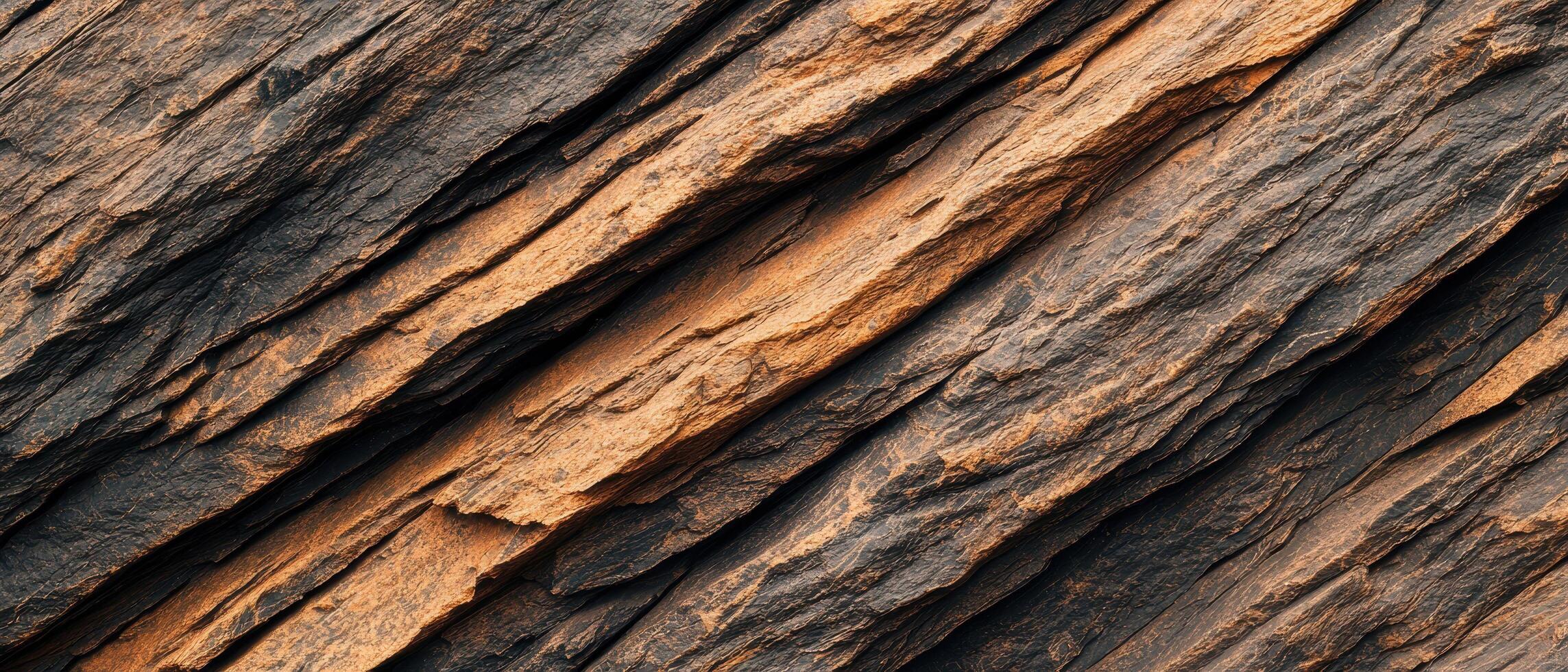 Weathered rock texture with layers showing deep cracks and natural erosion. The rugged stone surface displays geological details and earthy tones. photo