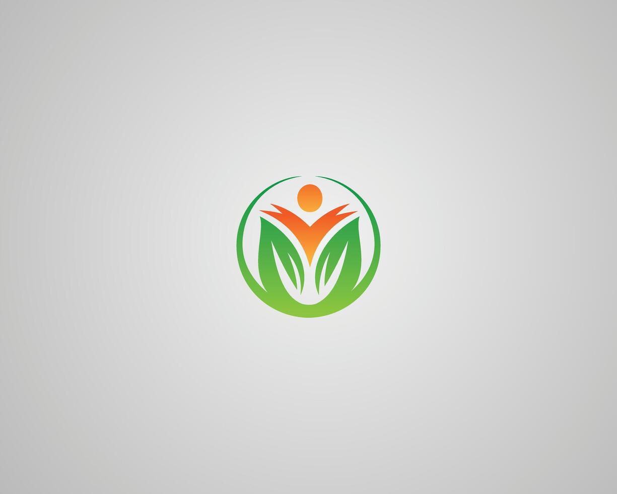 Healthy living with person inside green leaves logo design concept template. vector
