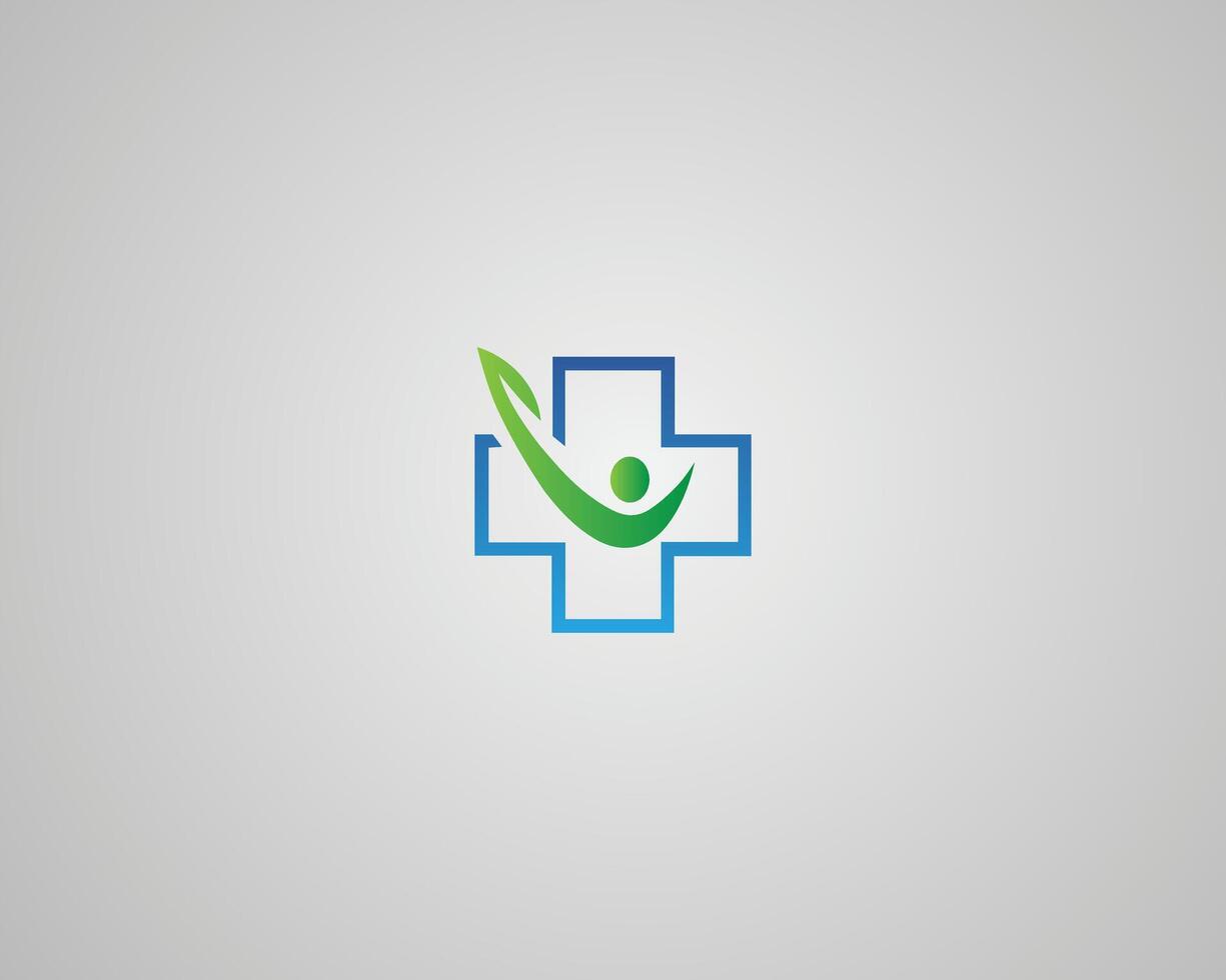 Medical cross with a leaf and a human figure logo design concept template. vector